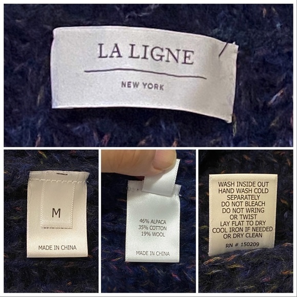 La Ligne Sweater, V neck alpaca wool sweater, Navy, Size M - Picture 10 of 15